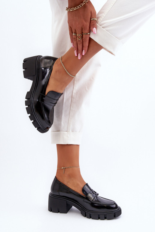 sieviešu mokasīni Uz masīviem papēžiem Big Star NN274055 melnas krāsas