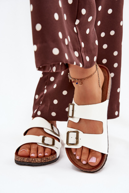 Sieviešu Čības Korkovas platformā ar sprādzēm baltas krāsas Vesina