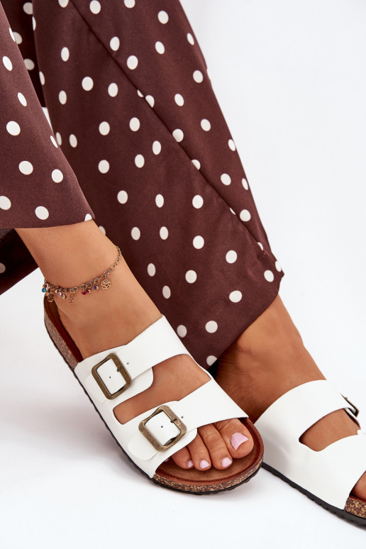 Sieviešu Čības Korkovas platformā ar sprādzēm baltas krāsas Vesina