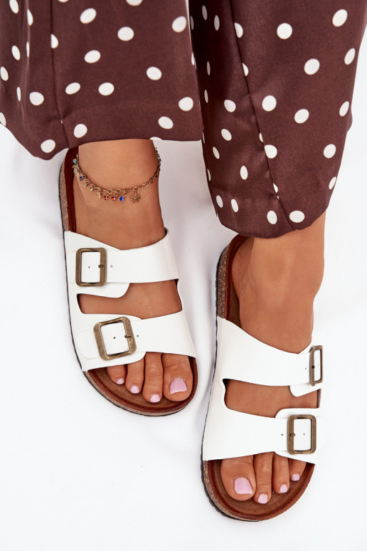 Sieviešu Čības Korkovas platformā ar sprādzēm baltas krāsas Vesina