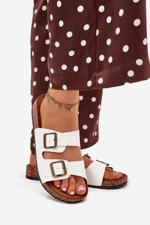 Sieviešu Čības Korkovas platformā ar sprādzēm baltas krāsas Vesina