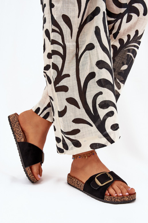 sieviešu čības ar sprādzēm Korkovas platformā melnas krāsas Zavira