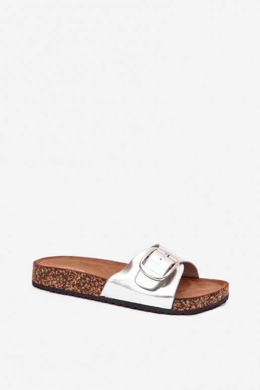 sieviešu čības Korkovas platformā ar sprādzēm Sudraba krāsas Vianara