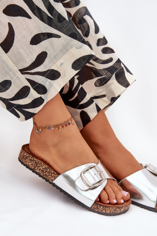 sieviešu čības Korkovas platformā ar sprādzēm Sudraba krāsas Vianara