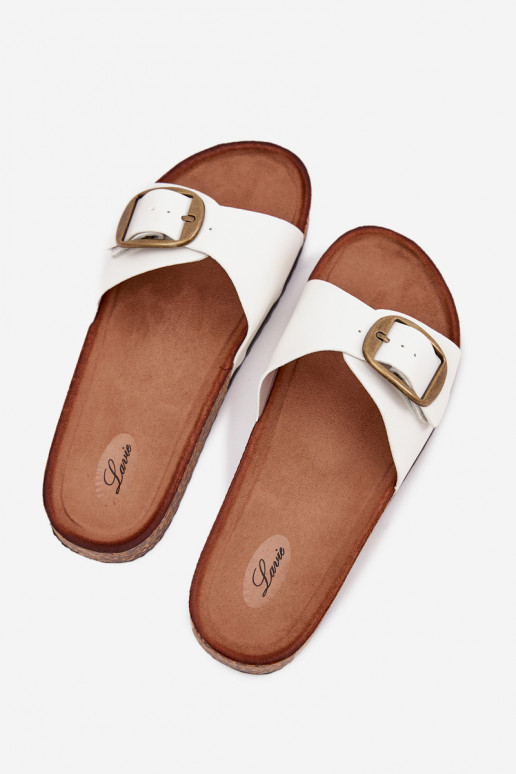 sieviešu čības Korkovas platformā ar sprādzēm baltas krāsas Vianara