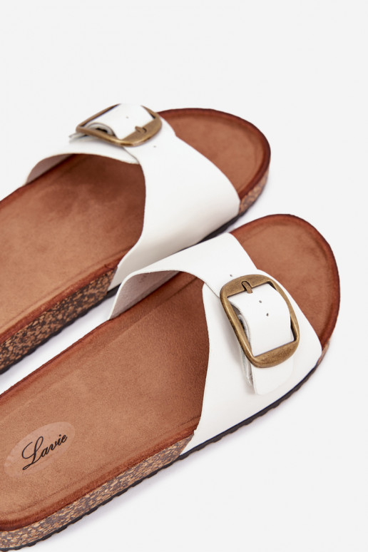 sieviešu čības Korkovas platformā ar sprādzēm baltas krāsas Vianara