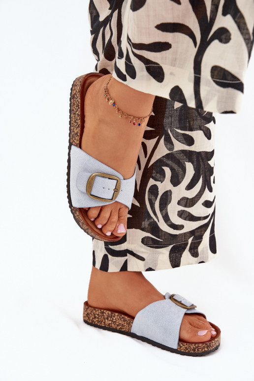 sieviešu čības ar sprādzēm Korkovas platformā Zilas krāsas Zavira