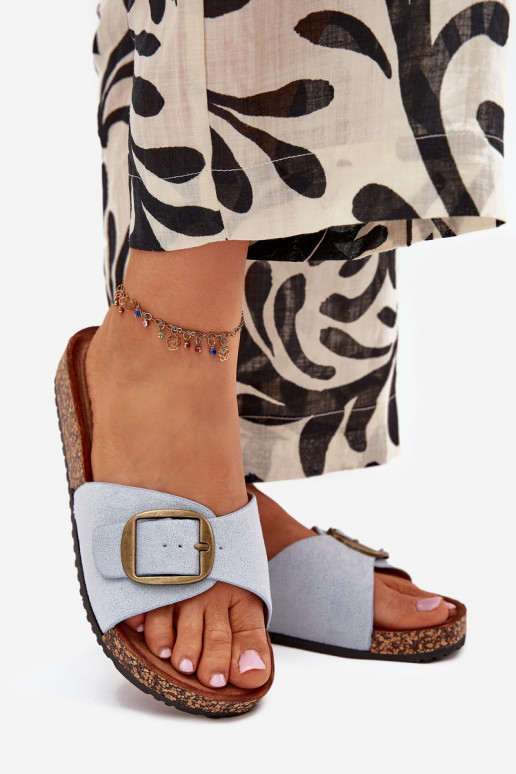 sieviešu čības ar sprādzēm Korkovas platformā Zilas krāsas Zavira