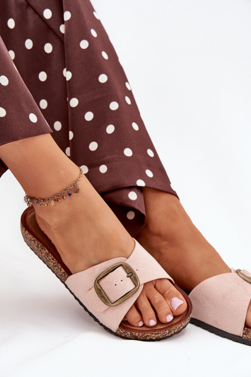 sieviešu čības ar sprādzēm Korkovas platformā Rozā krāsas Zavira