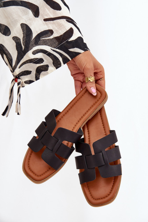 sieviešu čības ar platiem papēžiem melnas krāsas Mirona