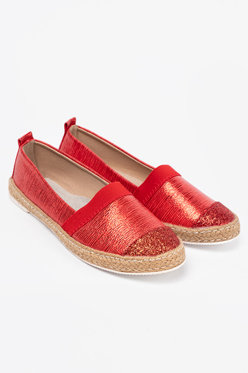 sarkanas krāsas espadrilas z błyszczącą nitką