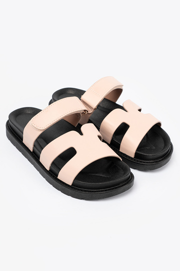smilšu krāsas čības ar jostu Velcro