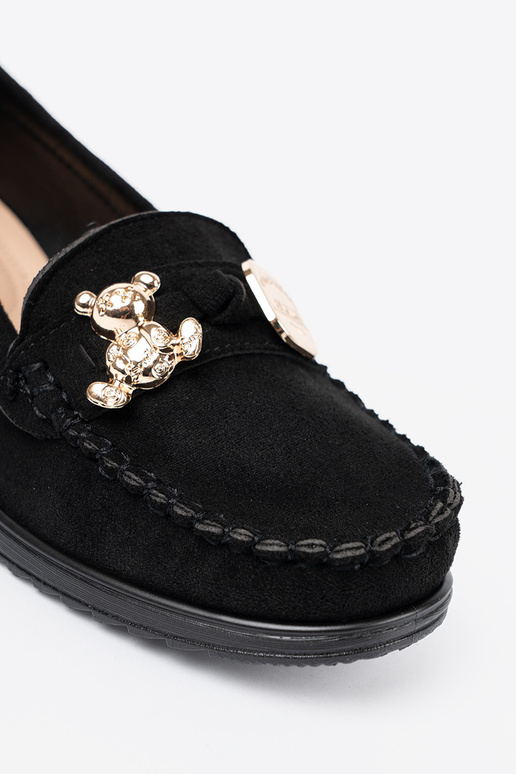 melnas krāsas zamšādas kurpes z ozdobnym misiem