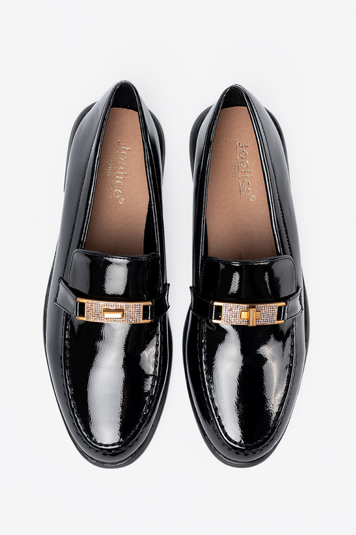 Eleganta stila lakots mokasīni z złotą ozdobą