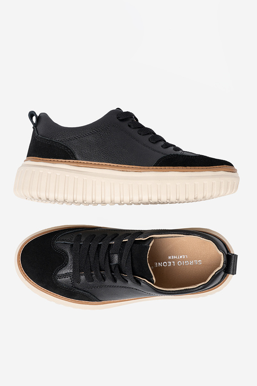 melnas krāsas Sporta apavi āda na bēšsj platformie Sergio Leone