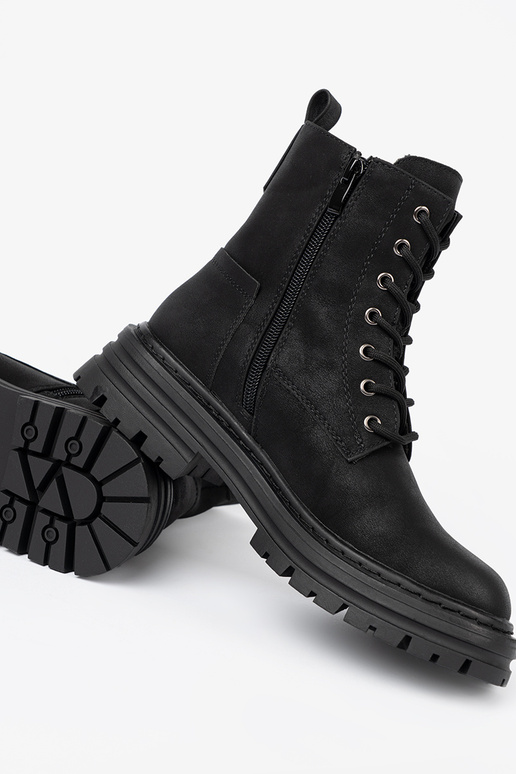 melnas krāsas sieviešu apavie z šņorēšanam i bieżnikiem Sergio Leone