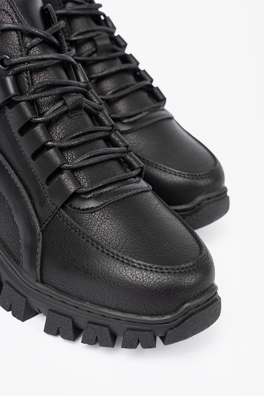 melnas krāsas mežģīņots Zābaki z grubą podeszIną Sergio Leone