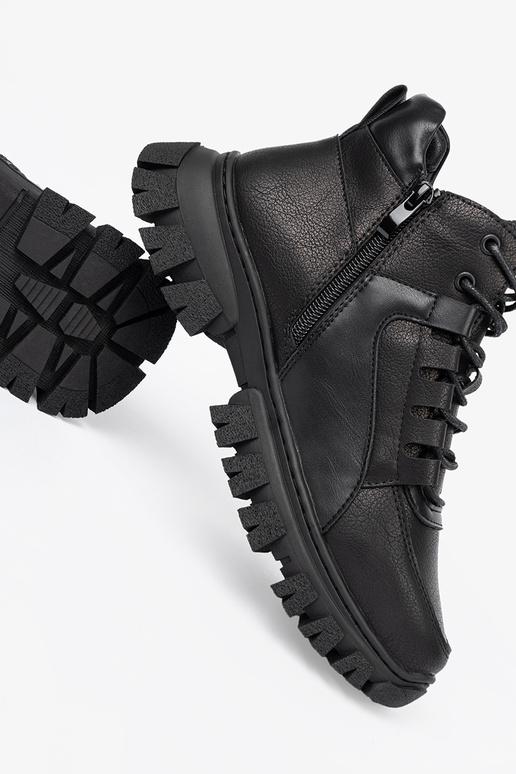 melnas krāsas mežģīņots Zābaki z grubą podeszIną Sergio Leone