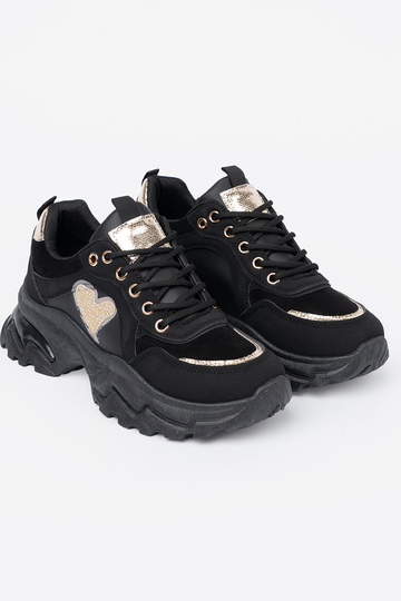 melnas krāsas Sporta apavi z ozdobnym zeltainim sirdsm