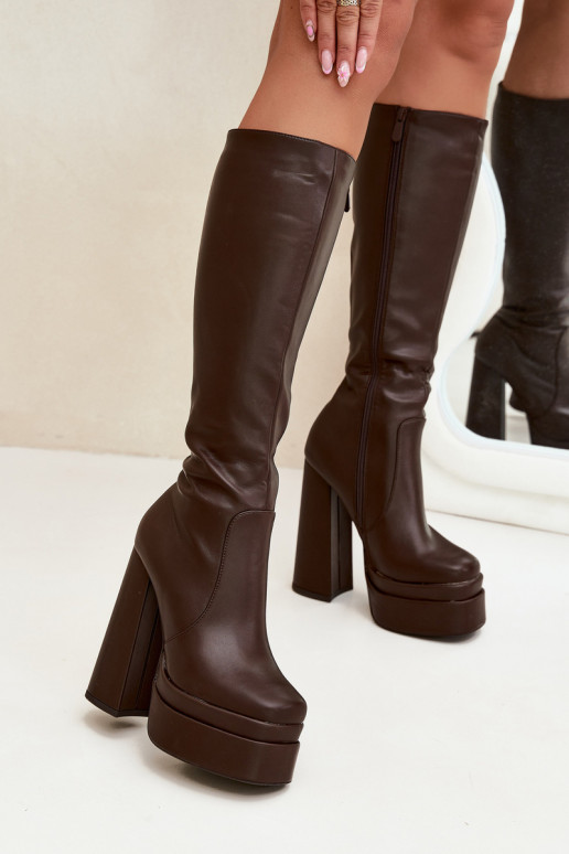 siltināti sieviešu garie zābaki ar papēdi Un platforma CzekoladoIne Lysara