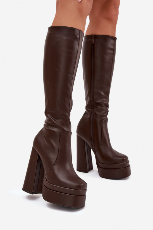 siltināti sieviešu garie zābaki ar papēdi Un platforma CzekoladoIne Lysara