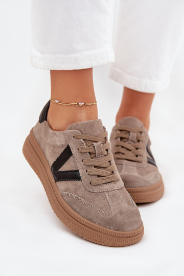 zamšādas Sneakers modeļa apavi Sieviešu ar platformu Vinceza 79562 smilšu krāsas
