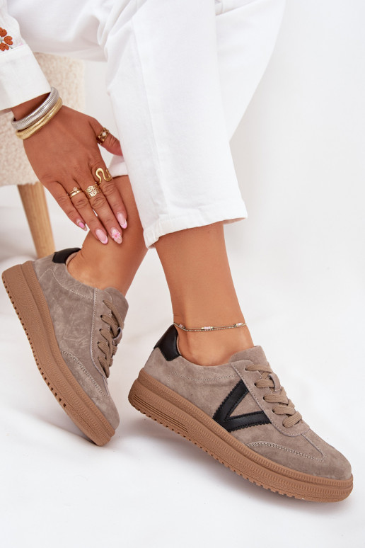 zamšādas Sneakers modeļa apavi Sieviešu ar platformu Vinceza 79562 smilšu krāsas