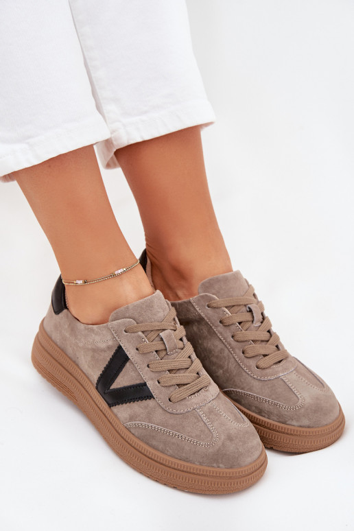 zamšādas Sneakers modeļa apavi Sieviešu ar platformu Vinceza 79562 smilšu krāsas