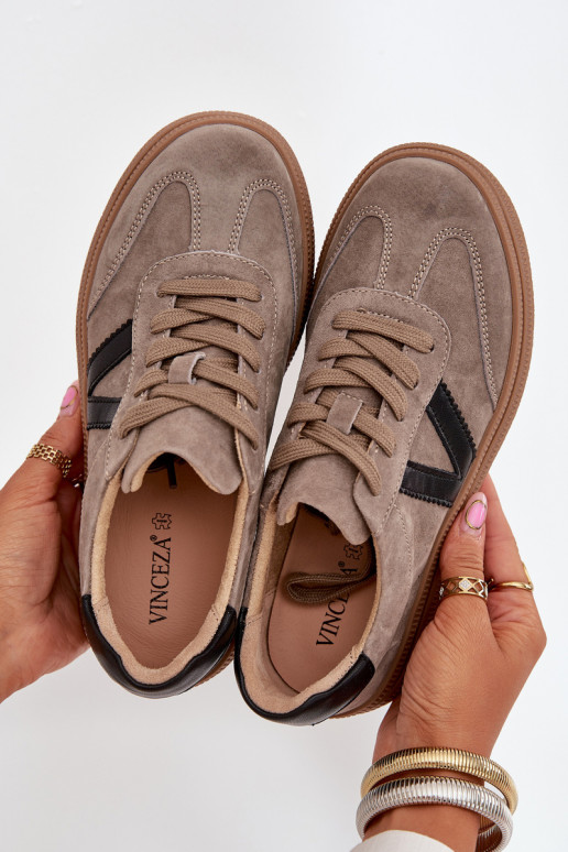 zamšādas Sneakers modeļa apavi Sieviešu ar platformu Vinceza 79562 smilšu krāsas