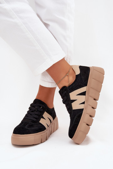 zamšādas Sieviešu Sneakers modeļa apavi ar platformu Vinceza 79561 melnas krāsas