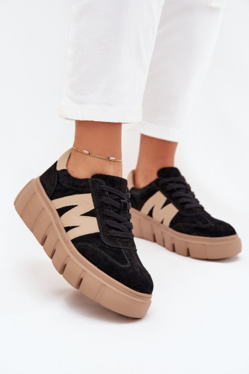 zamšādas Sieviešu Sneakers modeļa apavi ar platformu Vinceza 79561 melnas krāsas 2