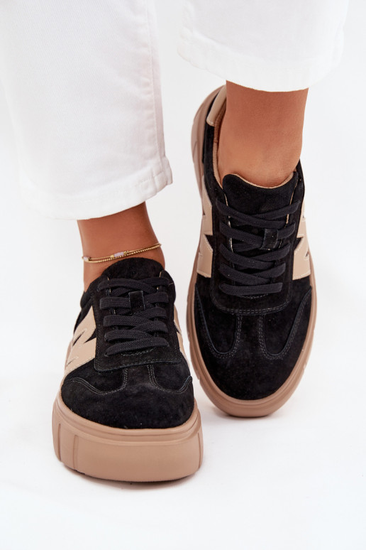 zamšādas Sieviešu Sneakers modeļa apavi ar platformu Vinceza 79561 melnas krāsas zamšādas Sieviešu Sneakers modeļa apavi ar platformu Vinceza 79561 melnas krāsas