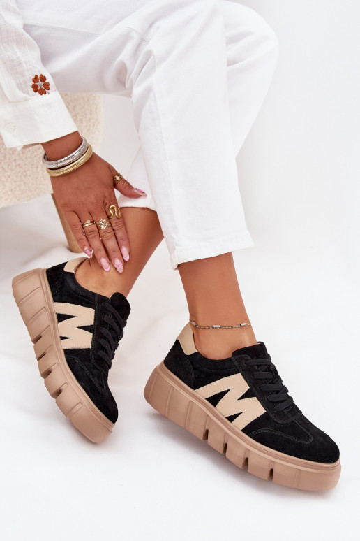zamšādas Sieviešu Sneakers modeļa apavi ar platformu Vinceza 79561 melnas krāsas zamšādas Sieviešu Sneakers modeļa apavi ar platformu Vinceza 79561 melnas krāsas