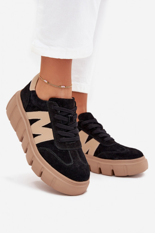 zamšādas Sieviešu Sneakers modeļa apavi ar platformu Vinceza 79561 melnas krāsas zamšādas Sieviešu Sneakers modeļa apavi ar platformu Vinceza 79561 melnas krāsas