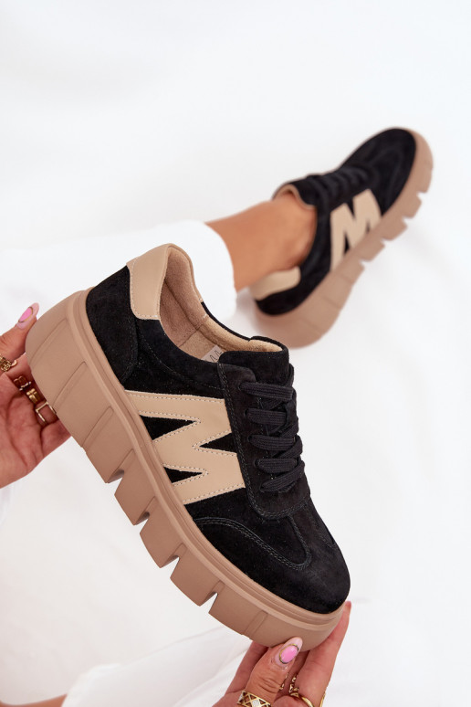 zamšādas Sieviešu Sneakers modeļa apavi ar platformu Vinceza 79561 melnas krāsas zamšādas Sieviešu Sneakers modeļa apavi ar platformu Vinceza 79561 melnas krāsas