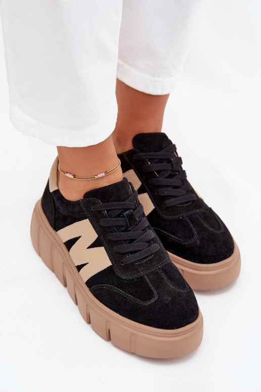 zamšādas Sieviešu Sneakers modeļa apavi ar platformu Vinceza 79561 melnas krāsas zamšādas Sieviešu Sneakers modeļa apavi ar platformu Vinceza 79561 melnas krāsas