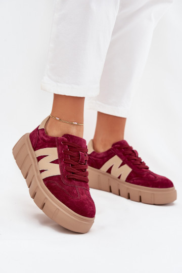 zamšādas Sieviešu Sneakers modeļa apavi ar platformu Vinceza 79561 bordo krāsas