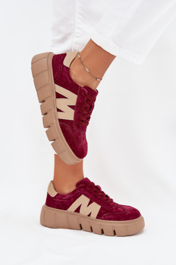 zamšādas Sieviešu Sneakers modeļa apavi ar platformu Vinceza 79561 bordo krāsas 2