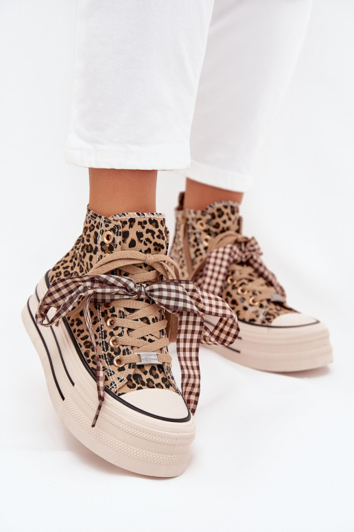 sieviešu puszābaki ar lenšu šņorēm I Zamkiem ar platformu ar leoparda kažokādas rakstu Tā irvara