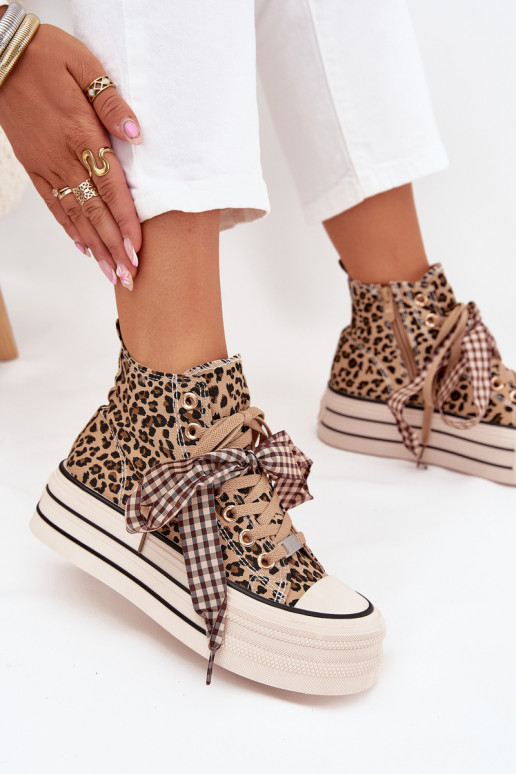 sieviešu puszābaki ar lenšu šņorēm I Zamkiem ar platformu ar leoparda kažokādas rakstu Tā irvara