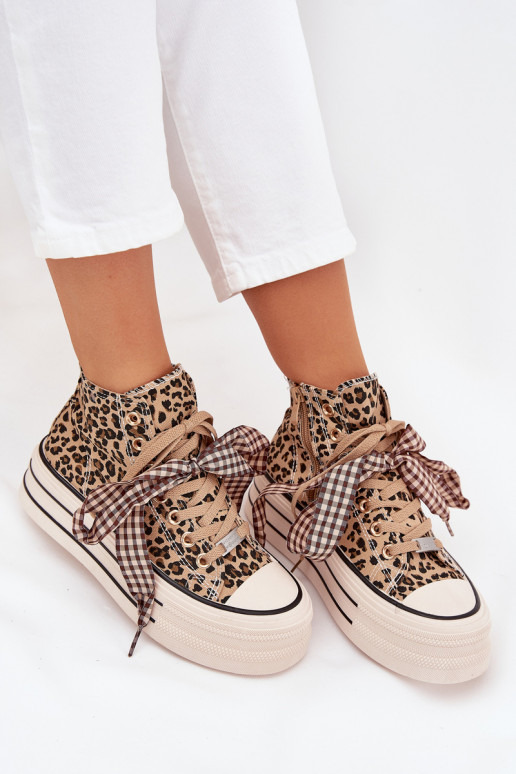 sieviešu puszābaki ar lenšu šņorēm I Zamkiem ar platformu ar leoparda kažokādas rakstu Tā irvara
