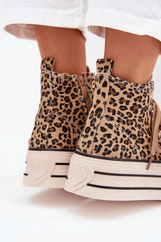 sieviešu puszābaki ar lenšu šņorēm I Zamkiem ar platformu ar leoparda kažokādas rakstu Tā irvara