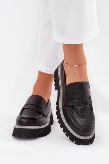 Sieviešu mokasīni ar apzeltītu zoli Un Plakanie Papēži Big Star NN274049 melnas krāsas