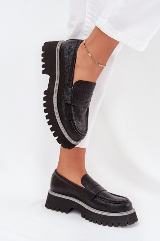 Sieviešu mokasīni ar apzeltītu zoli Un Plakanie Papēži Big Star NN274049 melnas krāsas