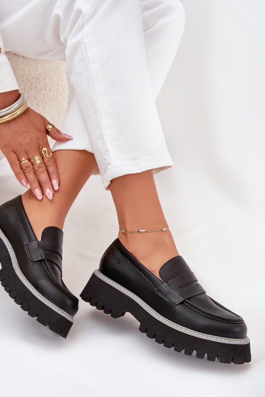 Sieviešu mokasīni ar apzeltītu zoli Un Plakanie Papēži Big Star NN274049 melnas krāsas