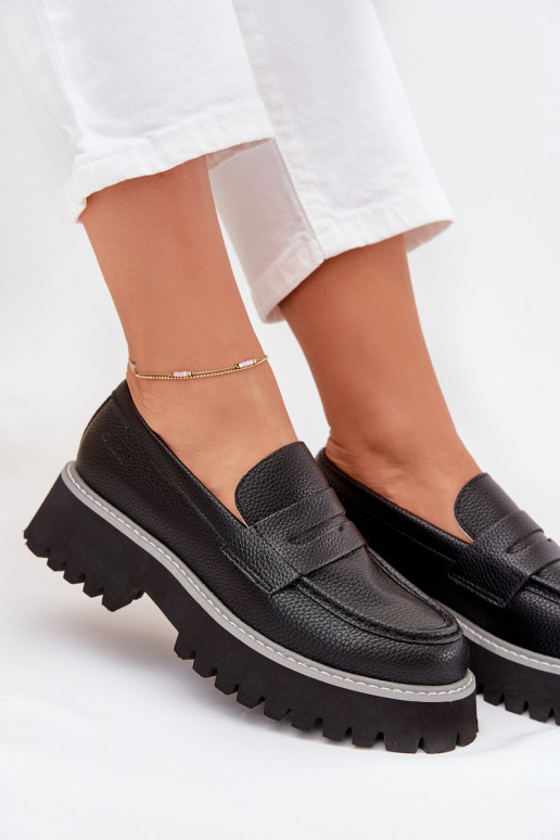 Sieviešu mokasīni ar apzeltītu zoli Un Plakanie Papēži Big Star NN274049 melnas krāsas