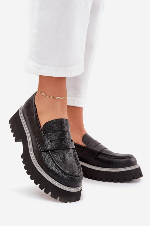 Sieviešu mokasīni ar apzeltītu zoli Un Plakanie Papēži Big Star NN274049 melnas krāsas