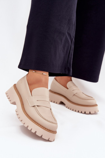 Sieviešu mokasīni ar apzeltītu zoli Un Plakanie Papēži Big Star NN274050 smilšu krāsas