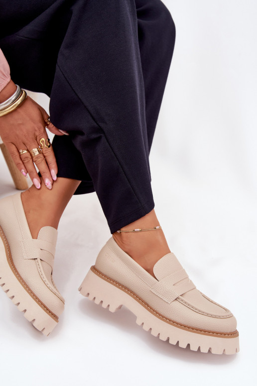 Sieviešu mokasīni ar apzeltītu zoli Un Plakanie Papēži Big Star NN274050 smilšu krāsas