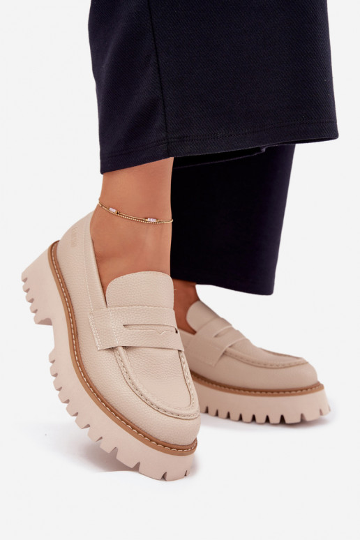 Sieviešu mokasīni ar apzeltītu zoli Un Plakanie Papēži Big Star NN274050 smilšu krāsas